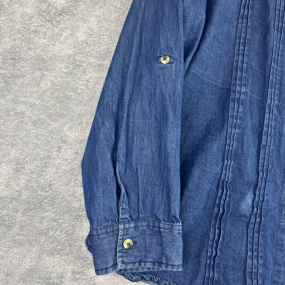 Keren Hart Womans L Chambray Button Up Blouse Shirt Pintuck Western Cowgirl VTG - Picture 9 of 10